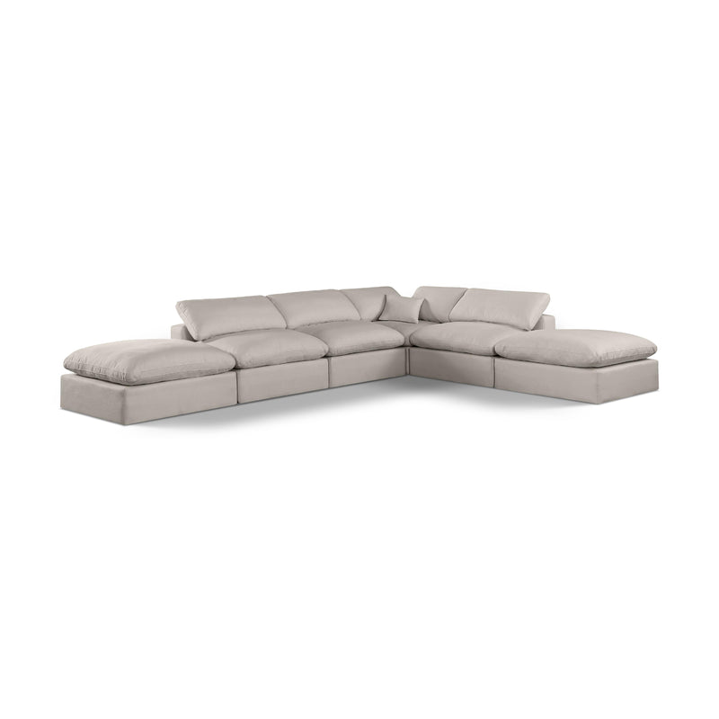 Meridian Comfy Beige Linen Textured Fabric Modular Sectional IMAGE 1