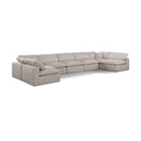 Meridian Comfy Beige Linen Textured Fabric Modular Sectional IMAGE 1