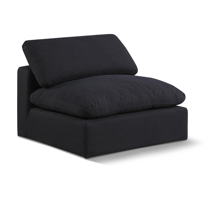 Meridian Comfy Black Linen Textured Fabric Modular Armless Chair IMAGE 1