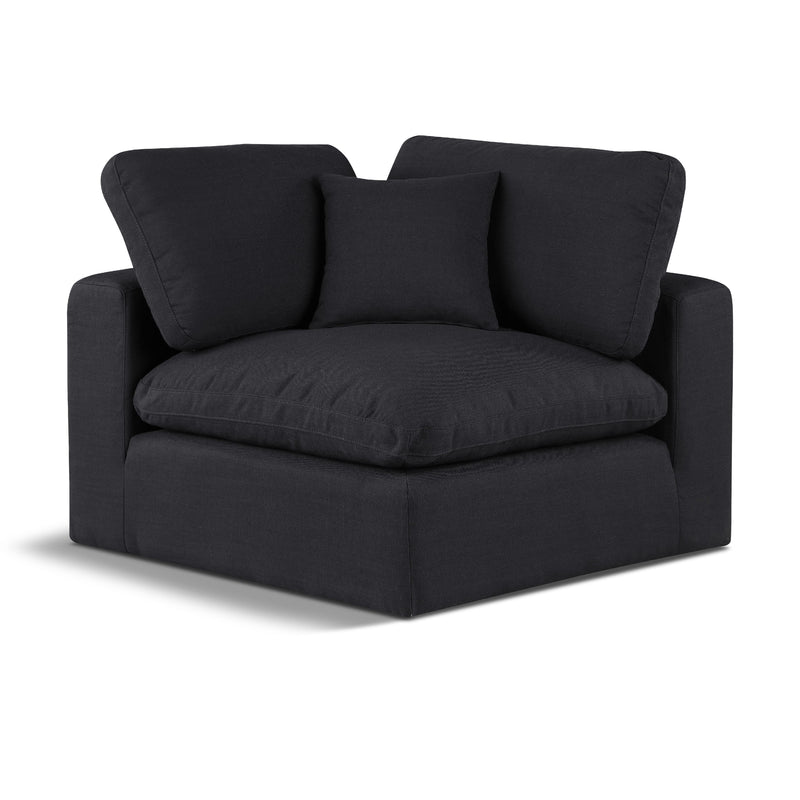 Meridian Comfy Black Linen Textured Fabric Modular Corner Chair IMAGE 1