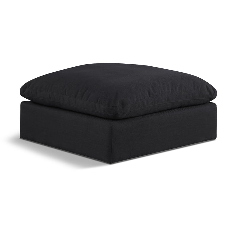 Meridian Comfy Black Linen Textured Fabric Modular Ottoman IMAGE 1