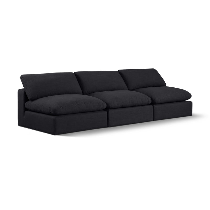 Meridian Comfy Black Linen Textured Fabric Modular Sofa IMAGE 1