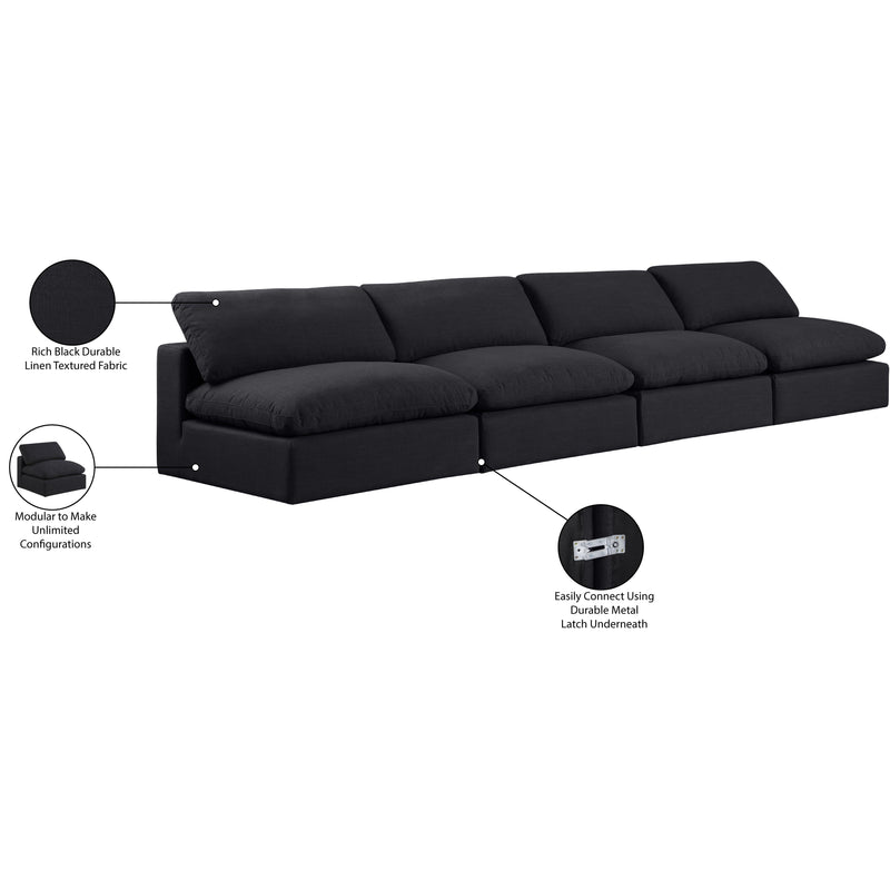 Meridian Comfy Black Linen Textured Fabric Modular Sofa IMAGE 10