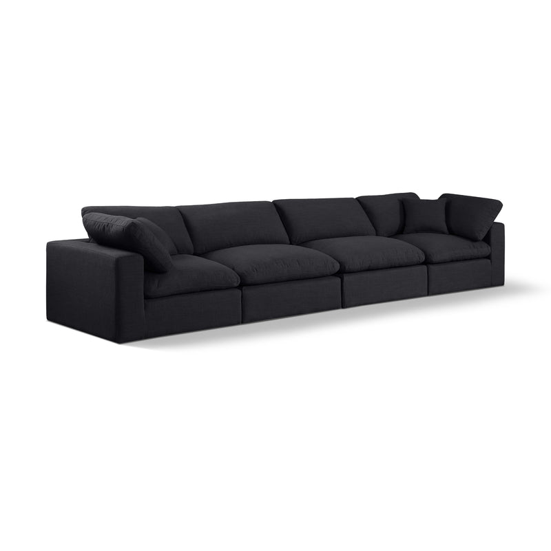 Meridian Comfy Black Linen Textured Fabric Modular Sofa IMAGE 1