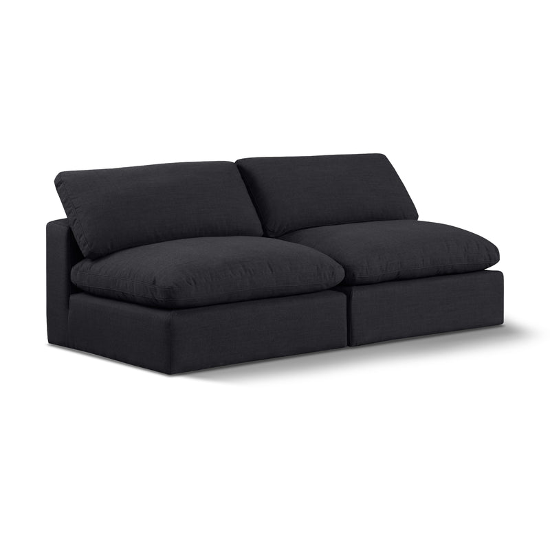 Meridian Comfy Black Linen Textured Fabric Modular Sofa IMAGE 1