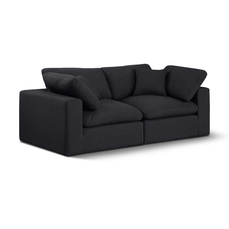 Meridian Comfy Black Linen Textured Fabric Modular Sofa IMAGE 1