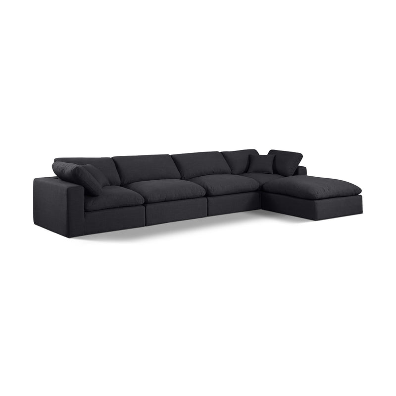Meridian Comfy Black Linen Textured Fabric Modular Sectional IMAGE 1