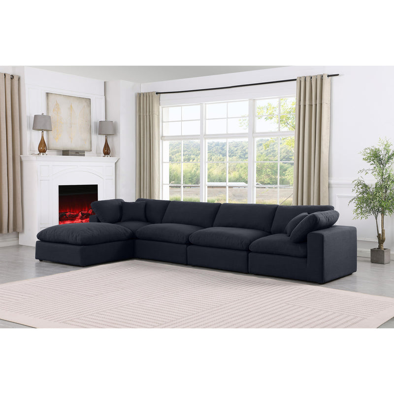 Meridian Comfy Black Linen Textured Fabric Modular Sectional IMAGE 3