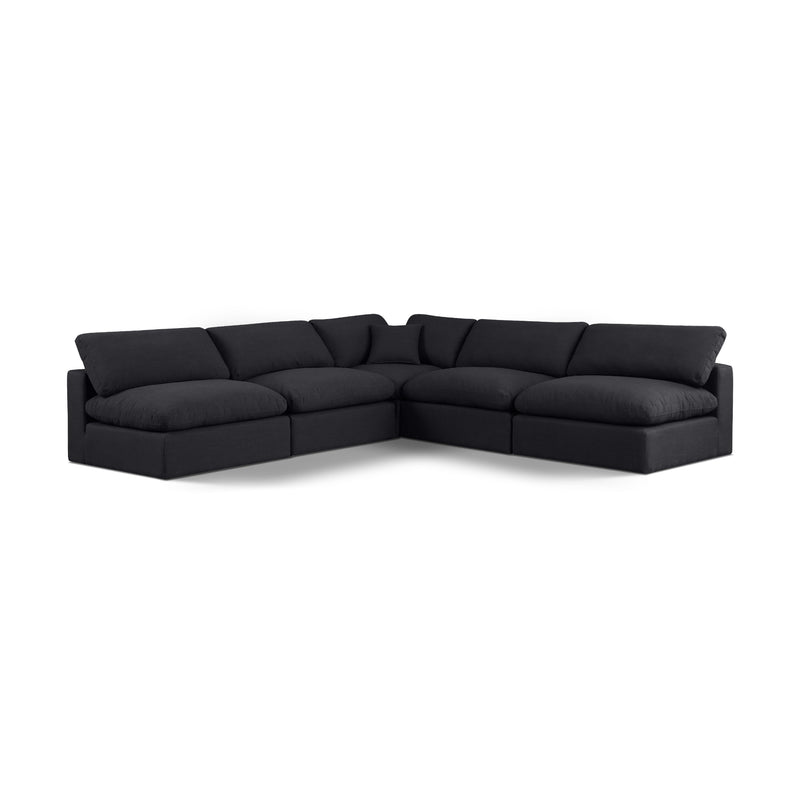 Meridian Comfy Black Linen Textured Fabric Modular Sectional IMAGE 1
