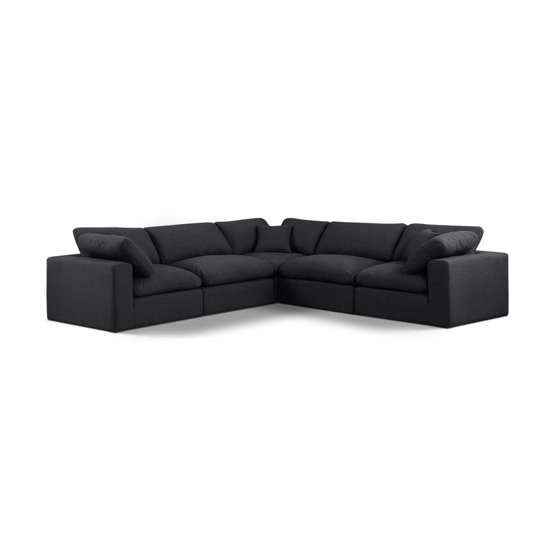 Meridian Comfy Black Linen Textured Fabric Modular Sectional IMAGE 1