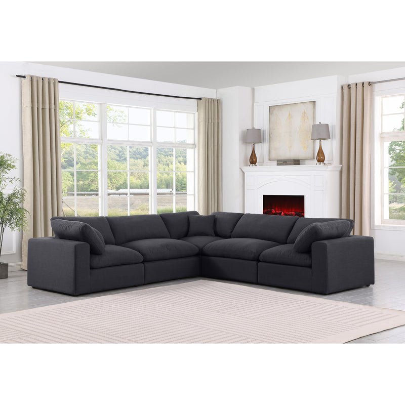 Meridian Comfy Black Linen Textured Fabric Modular Sectional IMAGE 2