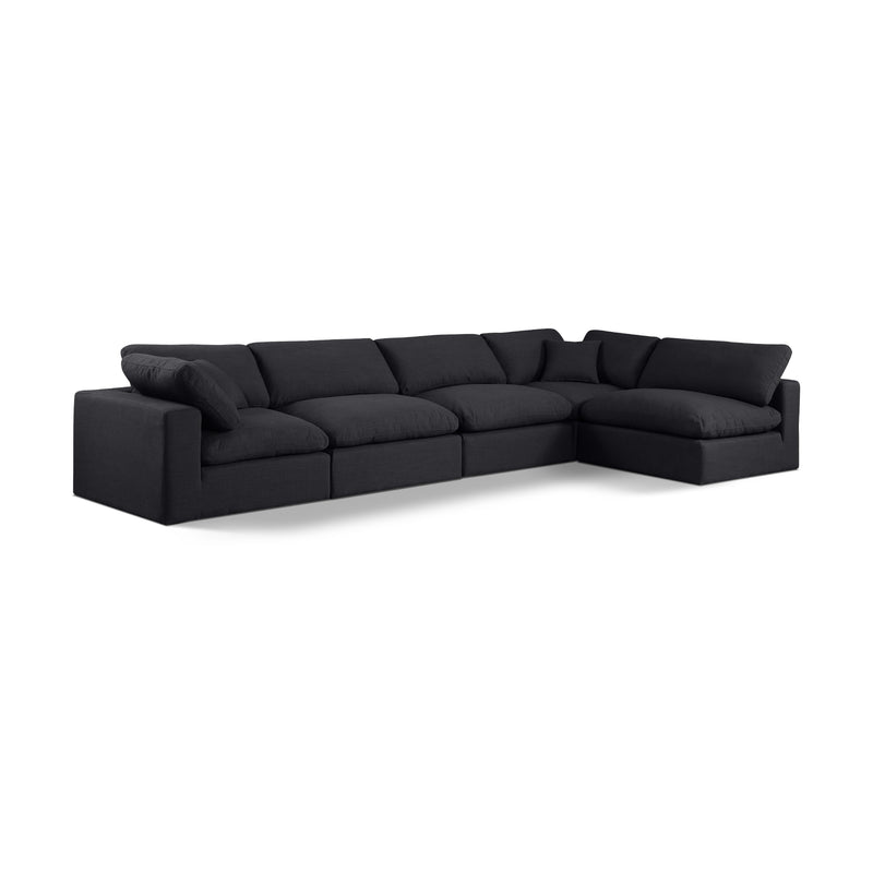 Meridian Comfy Black Linen Textured Fabric Modular Sectional IMAGE 1