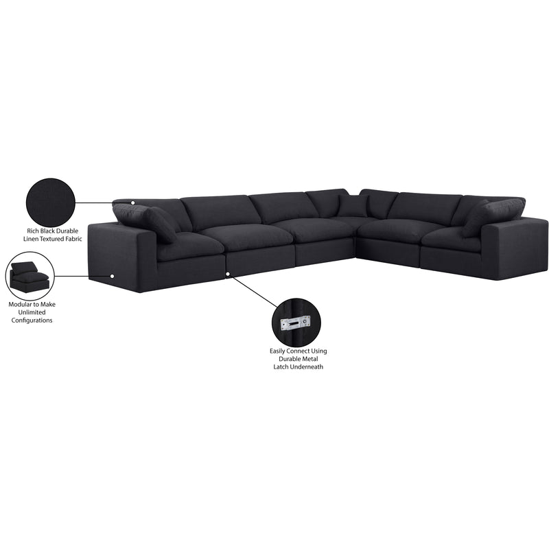 Meridian Comfy Black Linen Textured Fabric Modular Sectional IMAGE 11