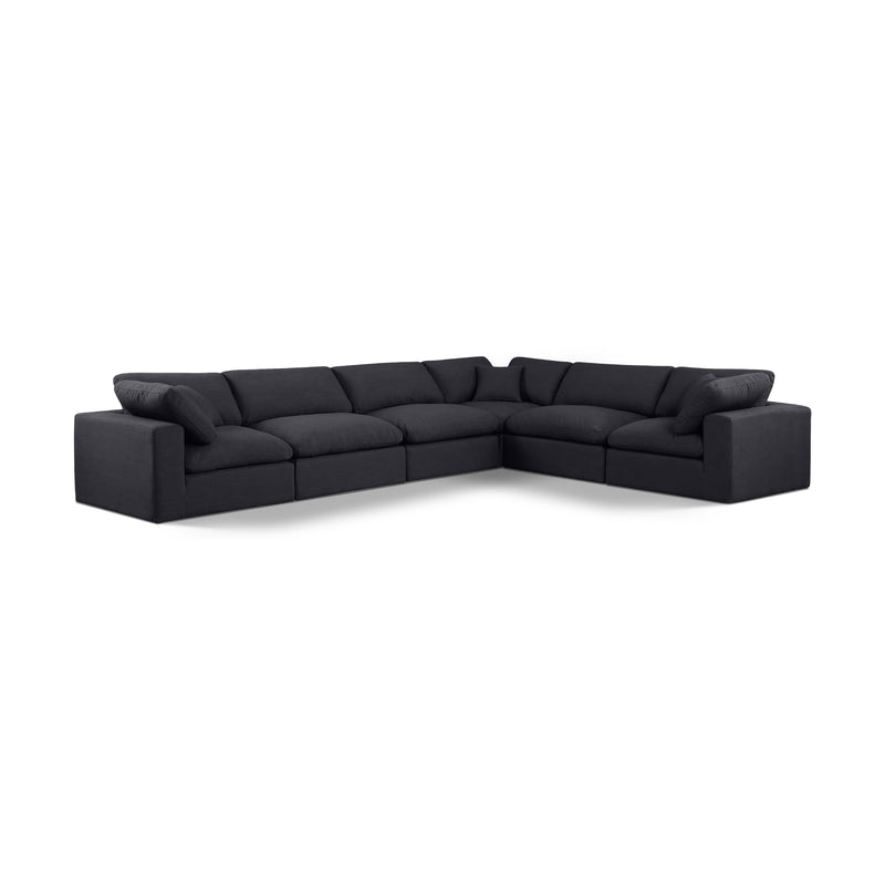 Meridian Comfy Black Linen Textured Fabric Modular Sectional IMAGE 1