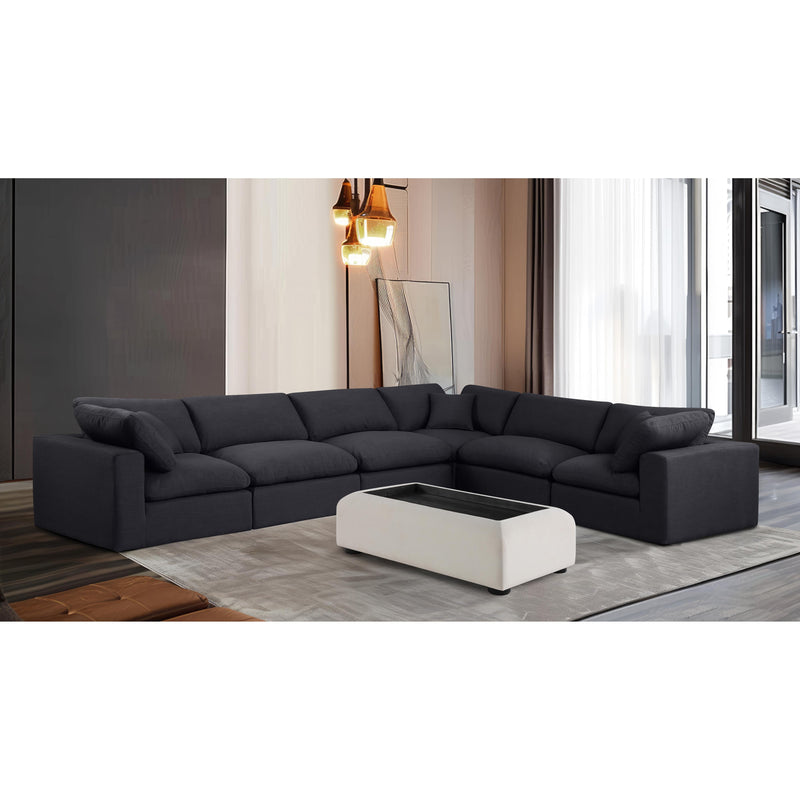 Meridian Comfy Black Linen Textured Fabric Modular Sectional IMAGE 2