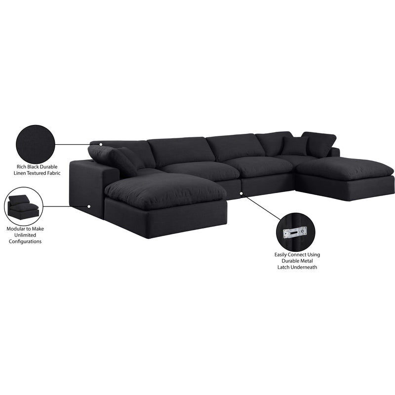 Meridian Comfy Black Linen Textured Fabric Modular Sectional IMAGE 11