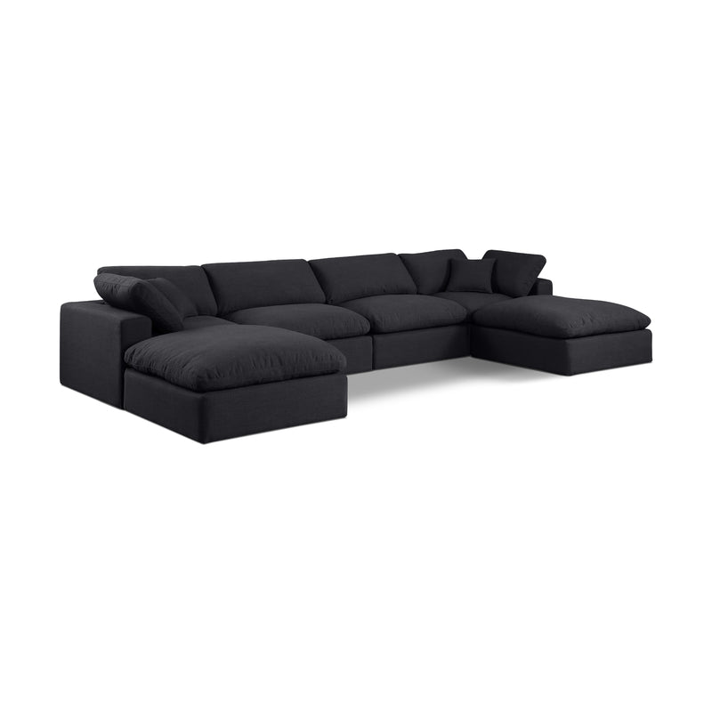 Meridian Comfy Black Linen Textured Fabric Modular Sectional IMAGE 1