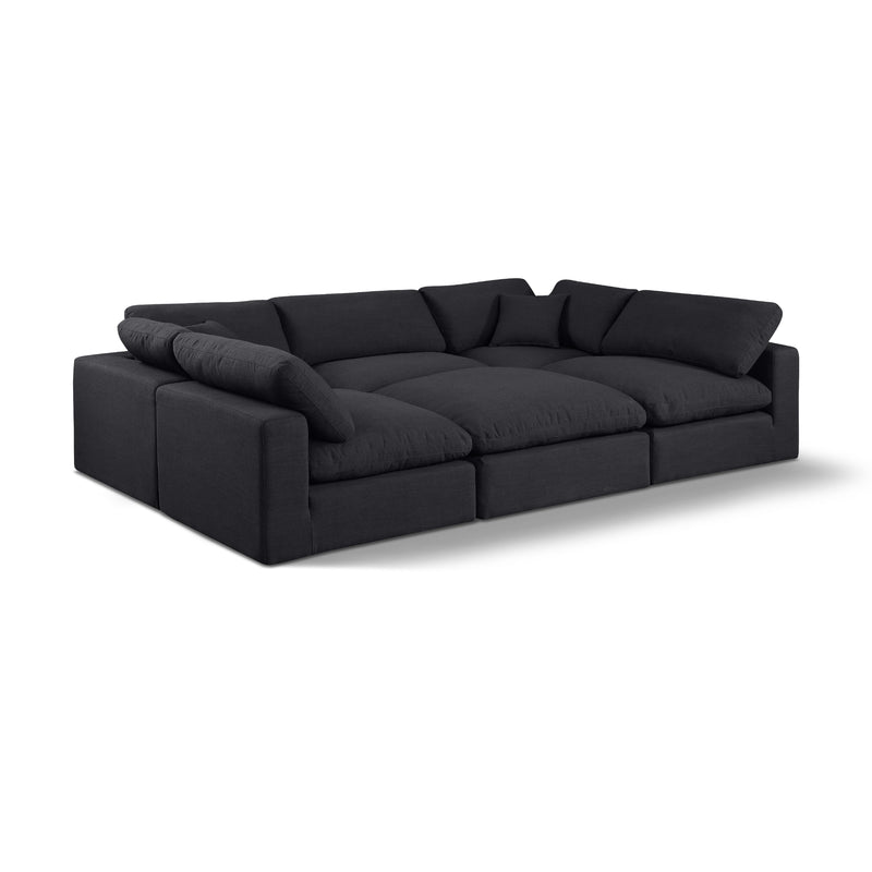 Meridian Comfy Black Linen Textured Fabric Modular Sectional IMAGE 1