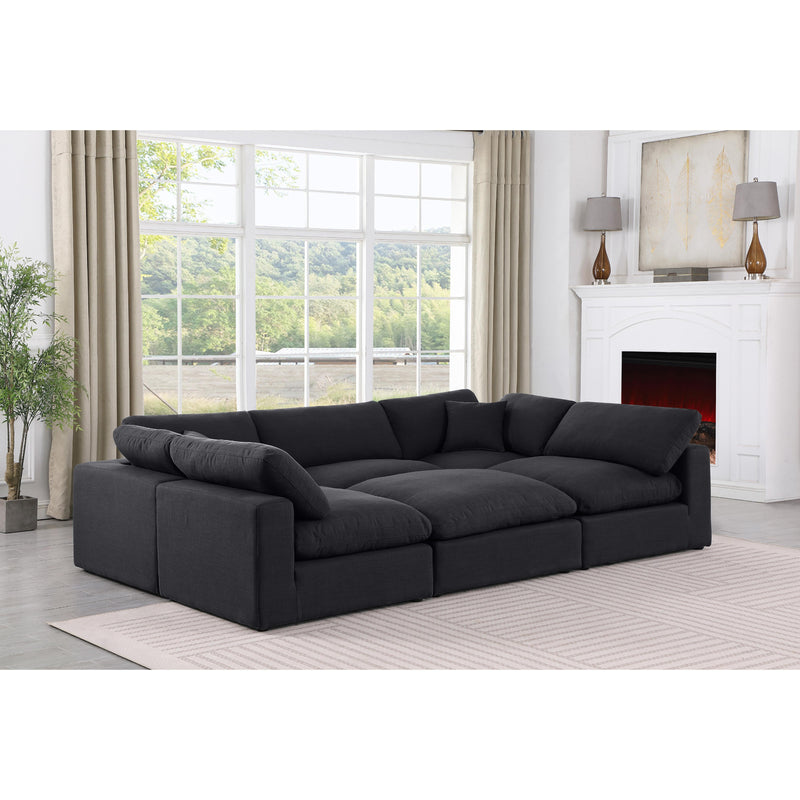 Meridian Comfy Black Linen Textured Fabric Modular Sectional IMAGE 2