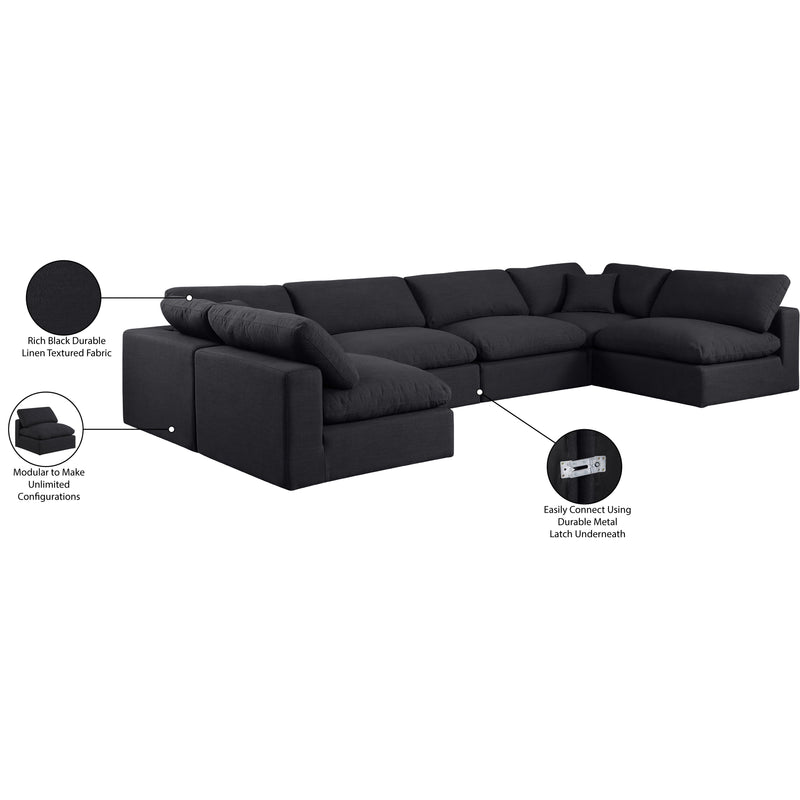 Meridian Comfy Black Linen Textured Fabric Modular Sectional IMAGE 11