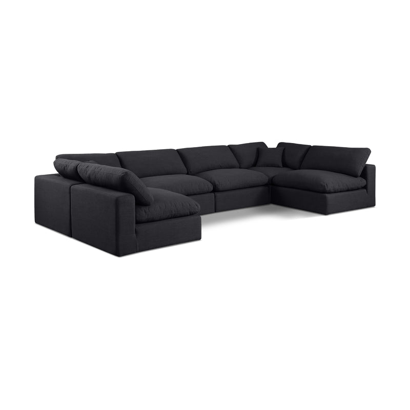 Meridian Comfy Black Linen Textured Fabric Modular Sectional IMAGE 1