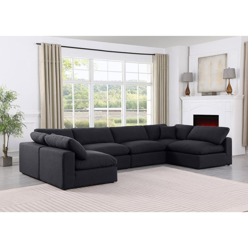 Meridian Comfy Black Linen Textured Fabric Modular Sectional IMAGE 2