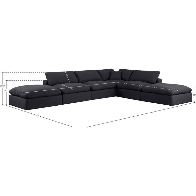Meridian Comfy Black Linen Textured Fabric Modular Sectional IMAGE 10