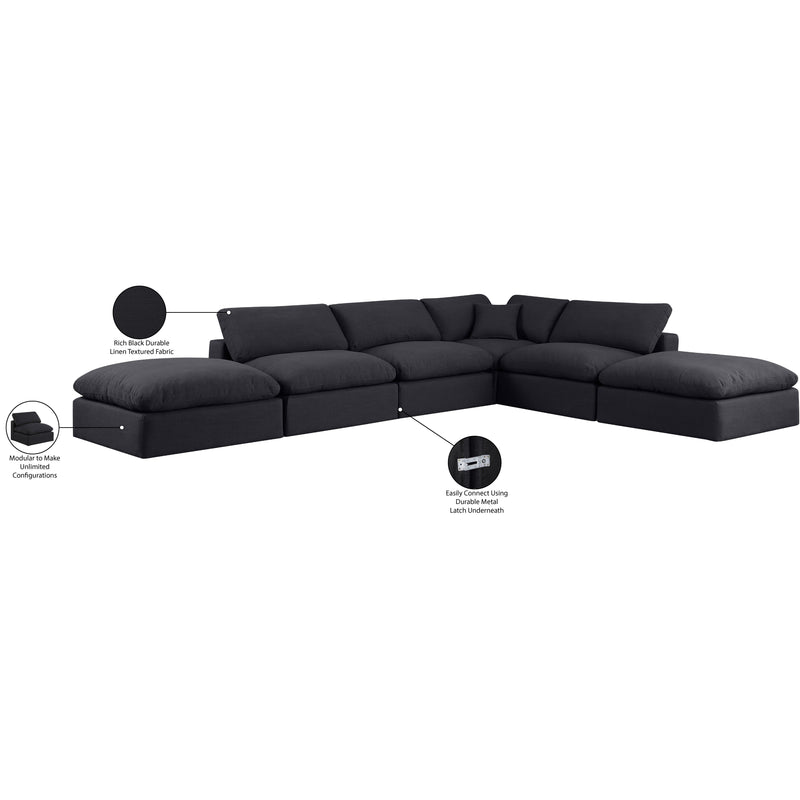 Meridian Comfy Black Linen Textured Fabric Modular Sectional IMAGE 11