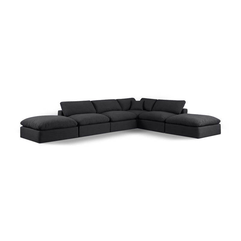 Meridian Comfy Black Linen Textured Fabric Modular Sectional IMAGE 1