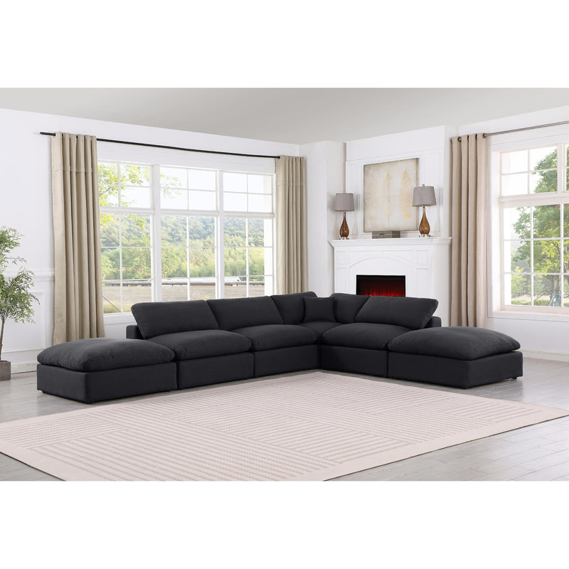 Meridian Comfy Black Linen Textured Fabric Modular Sectional IMAGE 2