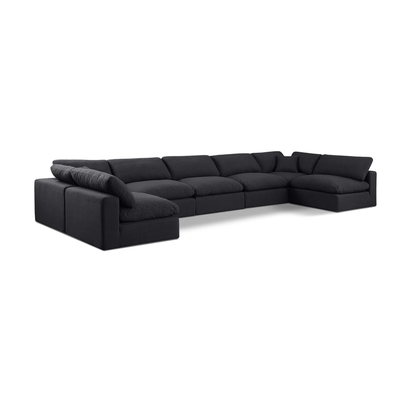 Meridian Comfy Black Linen Textured Fabric Modular Sectional IMAGE 1