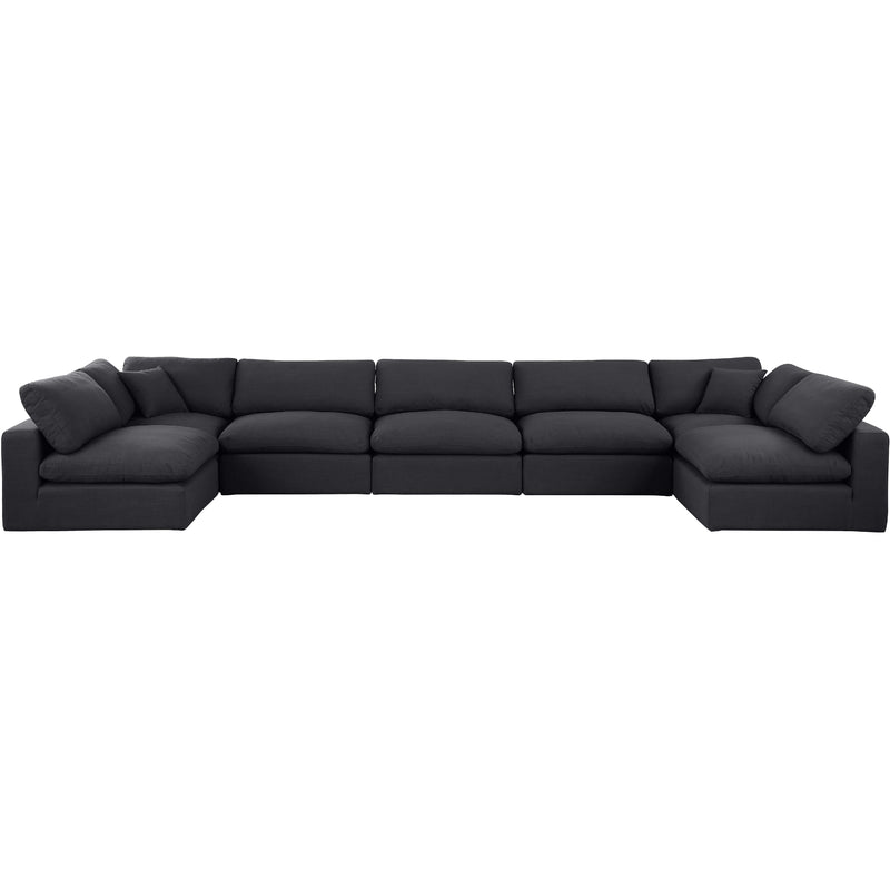 Meridian Comfy Black Linen Textured Fabric Modular Sectional IMAGE 4