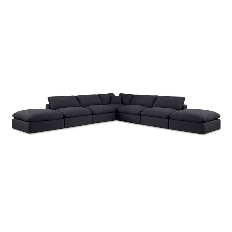 Meridian Comfy Black Linen Textured Fabric Modular Sectional IMAGE 1