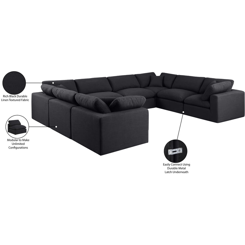 Meridian Comfy Black Linen Textured Fabric Modular Sectional IMAGE 11