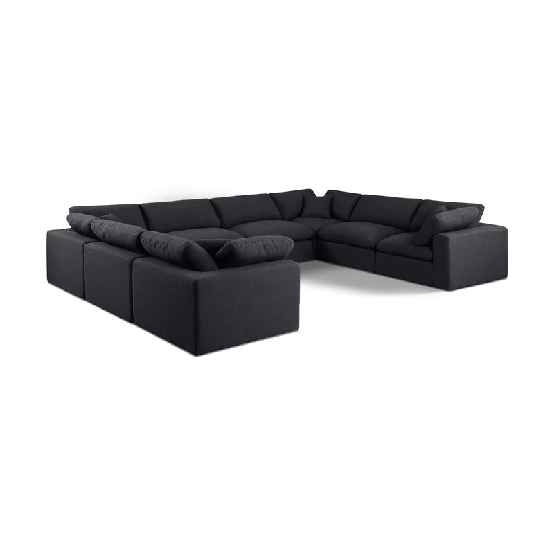 Meridian Comfy Black Linen Textured Fabric Modular Sectional IMAGE 1