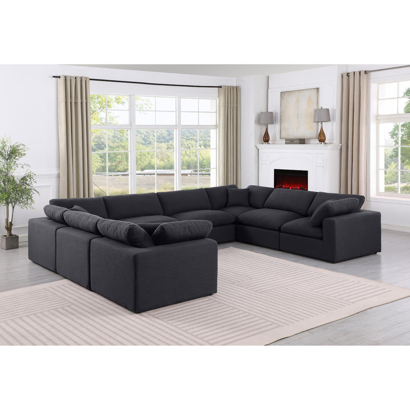 Meridian Comfy Black Linen Textured Fabric Modular Sectional IMAGE 2