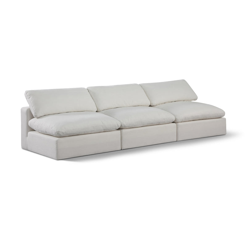 Meridian Comfy Cream Linen Textured Fabric Modular Sofa IMAGE 1