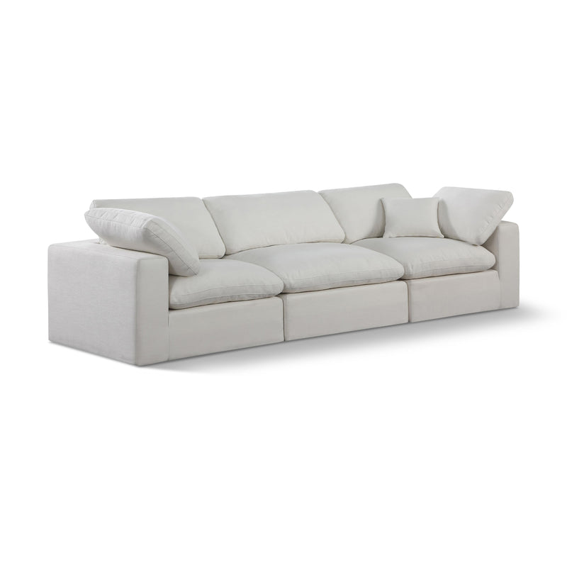 Meridian Comfy Cream Linen Textured Fabric Modular Sofa IMAGE 1
