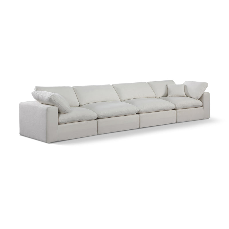 Meridian Comfy Cream Linen Textured Fabric Modular Sofa IMAGE 1