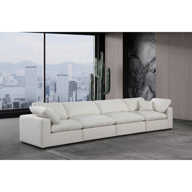 Meridian Comfy Cream Linen Textured Fabric Modular Sofa IMAGE 2