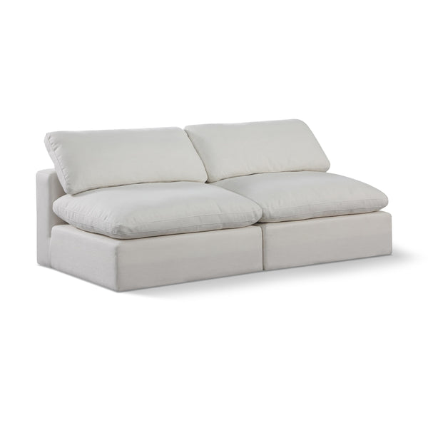 Meridian Comfy Cream Linen Textured Fabric Modular Sofa IMAGE 1