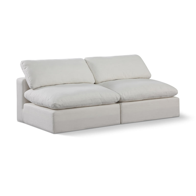 Meridian Comfy Cream Linen Textured Fabric Modular Sofa IMAGE 1