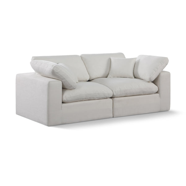 Meridian Comfy Cream Linen Textured Fabric Modular Sofa IMAGE 1
