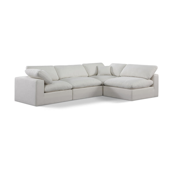 Meridian Comfy Cream Linen Textured Fabric Modular Sectional IMAGE 1