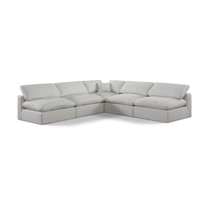 Meridian Comfy Cream Linen Textured Fabric Modular Sectional IMAGE 1