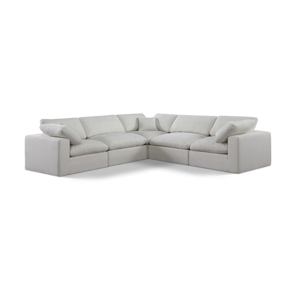 Meridian Comfy Cream Linen Textured Fabric Modular Sectional IMAGE 1