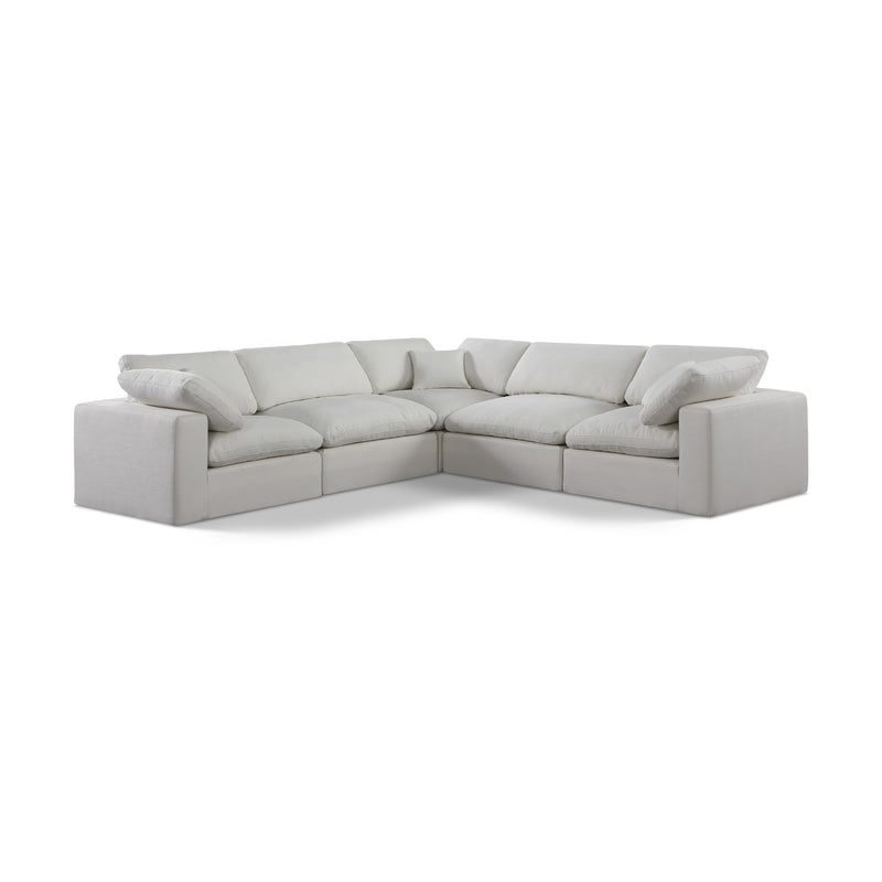 Meridian Comfy Cream Linen Textured Fabric Modular Sectional IMAGE 1