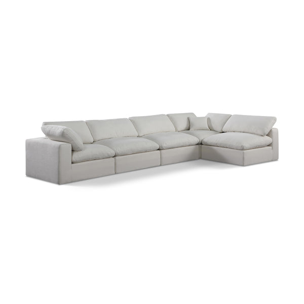 Meridian Comfy Cream Linen Textured Fabric Modular Sectional IMAGE 1