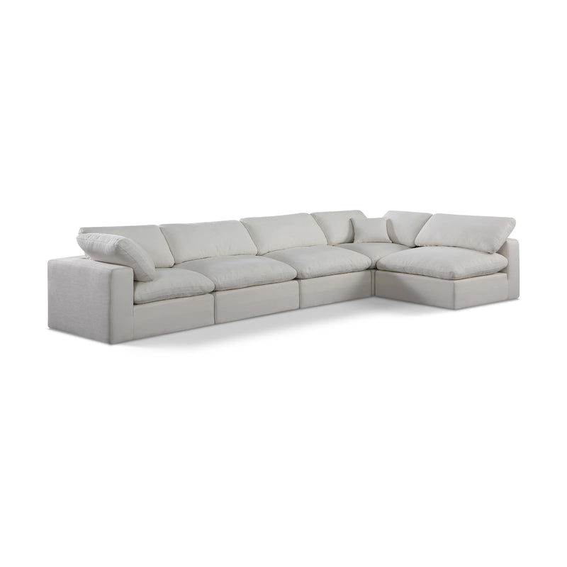 Meridian Comfy Cream Linen Textured Fabric Modular Sectional IMAGE 1
