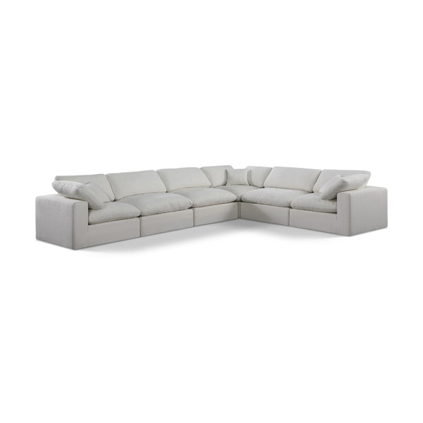 Meridian Comfy Cream Linen Textured Fabric Modular Sectional IMAGE 1